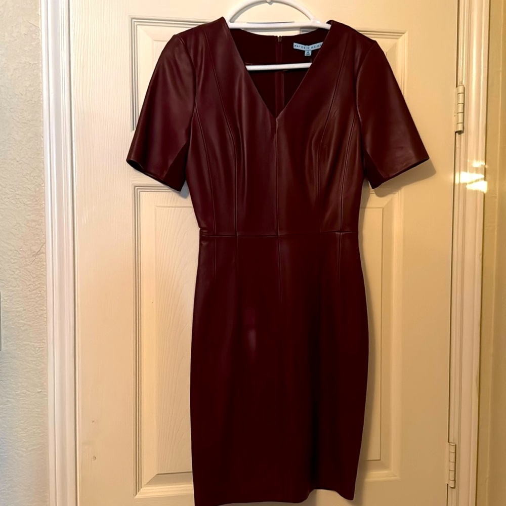 Antonio Melani maroon leather dress above the knee.